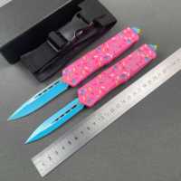 Couteau pliant tactique de 9 pouces pour le camping en plein air, poignée en alliage de zinc imprimée en 3D, motif de paillettes de gâteau rose, cadeau DIY OEM pour filles