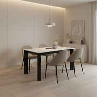 Table à manger carrée moderne de luxe, table à manger en marbre de luxe avec pieds en bois pour appartement, hôtel, maison