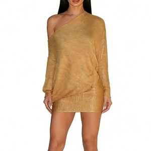 Abito Mini Asimmetrico Monospalla Dorato Metallizzato da Donna, Vestito Aderente Drappeggiato per Feste Sehefashion - Product Image 1