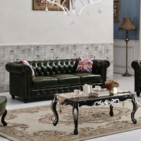 Europäisches Traditionelles Chesterfield Echtleder Dreisitzer-Sofa-Set für Wohnzimmer, Villa & Lager
