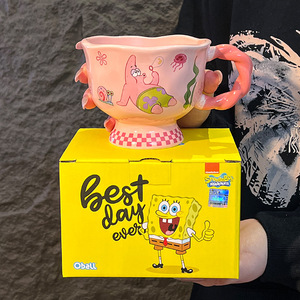 <span class=keywords><strong>Tasse</strong></span> à café en céramique Bob l'éponge à motif à carreaux, base surélevée, <span class=keywords><strong>tasse</strong></span> à eau pour couple, cadeau mignon - Product Image 5