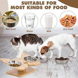 Wooden Elevated Pet <b>Feeder</b> With Stainless Steel Bowls Non Slip Dog <b>Cat</b> Food Bowl Stand For Pets - Product Image 3