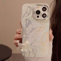 Papillon bleu Ins avec chaîne de suspension pour Apple 15 Pro Max pour iPhone 13 Laser 14 Ultra Fairy 16-TPU étuis de téléphone portable