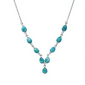 Turquoise Water Drop Pendant Necklace 925 Sterling Silver <b>Snake</b> Chain Classic Women's Everyday Wear Jewelry - Product Image 1