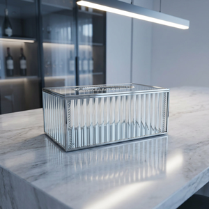 Wholesale Luxury Ribbed Glass Silver Metal Tissue Dispenser <b>Box</b> <b>for</b> Home & Weddings <b>Decoration</b> - Product Image 1