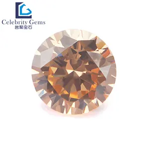 Celebrity gems hot selling 3A high quality Cubic zirconia champagne round excellent Loose Zircon