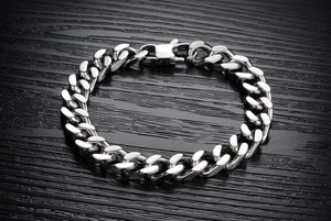 Bijoux de mode gravable en acier inoxydable <span class=keywords><strong>argent</strong></span> gros bracelet <span class=keywords><strong>gourmette</strong></span> cubain pour hommes - Product Image 2