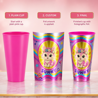 Vente en gros de gobelets en plastique écologiques, design 3D laser, style dessin animé, pour enfants, capacité 700 ml, logo personnalisable, sans BPA, réutilisables