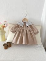 Robe pull pour bébé fille en coton à manches longues, col rabattu, ornée de fleurs, printemps-automne