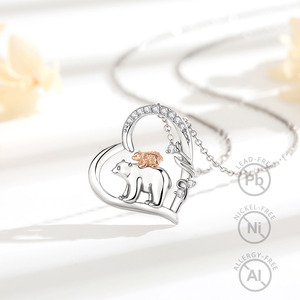 Changda Rhinestone 925 plata esterlina madre regalo lindo Animal amor corazón personalizado mamá bebé mamá oso de peluche colgante collar - Product Image 5