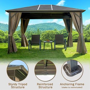 Pergola <span class=keywords><strong>Danda</strong></span> 12' X 10' con Tetto Rigido in Alluminio, Alimentata a Energia Solare, Impermeabile, Antiruggine, Telaio Verniciato a Polvere, Gazebo da Esterno Singolo - Product Image 1