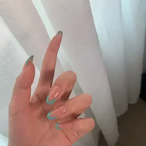 Cheap Artificial Fingernails Beauty Salons Use Personal DIY Nail Tips French Style Green Edge Medium Long Press On False Nails