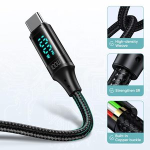 Câble de charge USB C vers C haute vitesse 100W 5A avec moniteur de <span class=keywords><strong>puissance</strong></span> numérique LED, câble de type C tressé en nylon pour téléphones et ordinateurs portables - Product Image 1