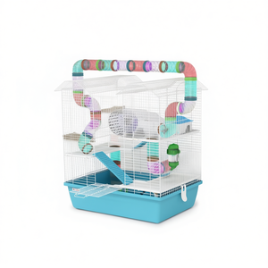 Cage pour hamster en acier inoxydable avec tubes et plateformes colorés pour l'environnement de vie des petits animaux - Product Image 1