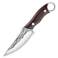 Couteau de cuisine forgé avec poignée unique à boucle de maintien, lame affûtée martelée à la main, manche en bois massif pour usage domestique et camping en extérieur