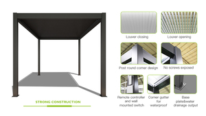 Pergola bioclimatique en aluminium avec <span class=keywords><strong>profil</strong></span>és de persiennes, pare-soleil ignifuge automatique ou manuel 3 x 4 m - Product Image 6