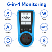 Wattmètre numérique multifonctionnel à 2 prises EU pour la consommation d'énergie, testeur de temps et de kWh, idéal pour la maison