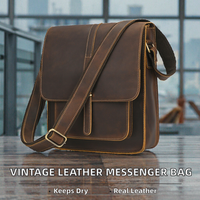 Tas Selempang Kulit Asli Luufan Men Crazy Horse 9.7 Inch Anti Air dengan Ritsleting, Logo Dapat Disesuaikan, Model Fashion