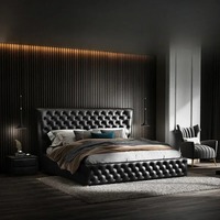 Meubles de chambre à coucher Chesterfield nouveau modèle double reine roi ascenseur à gaz en cuir véritable tête de lit rembourrée en PU conceptions de lit de stockage