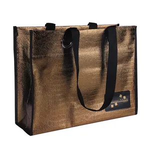 Custom embossed non woven laminated tote bag metallic laminated RPET bag