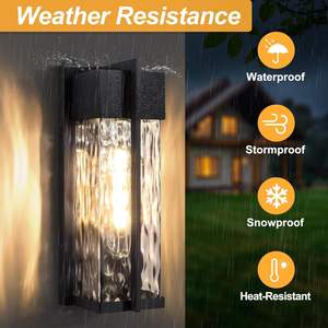 Lámparas de Exterior Modernas de <span class=keywords><strong>Amanecer</strong></span> al Anochecer, Apliques de Pared Exteriores de Vidrio Ondulado Impermeables con Fondo <span class=keywords><strong>Abierto</strong></span> para Porche de Casa - Product Image 1