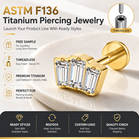 JiaXin ASTM-F136 G23 Titanio Push Pin Sin Rosca para Labret, Medusa, Forward Helix, Lobe, Flor, Circonita Cúbica, Joyería Corporal 16G
