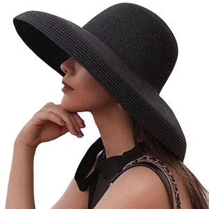 Chapéus de palha de aba larga para mulheres, chapéus casuais de verão de estilo casual, chapéus de palha de sola larga para uso ao ar livre, novo estilo, novo estilo, 2024