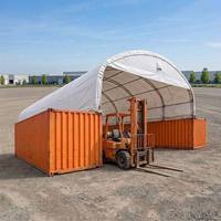 Auvent de conteneur maritime 30x40 pieds en PVC 610 g/m² à double treillis avec paroi arrière fermée et façade rabattable sans soudure