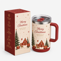Cadeaux de Noël : Tasse à café avec poignée, gobelet isotherme en acier inoxydable, tasse à thé de bureau avec couvercle coulissant transparent et boîte d'emballage
