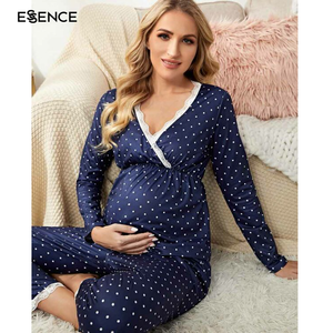 Custom Lace Trim Overlap Collar <strong>Maternity</strong> Linen Clothes Pajama Women Sleepwear Long Sleeve Nursing Breastfeeding Pregnancy - Product Image 4