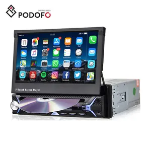 Podofo 1 Din Android autoradio stéréo lecteur de voiture 7 "lecteur DVD de voiture écran tactile rétractable motorisé Android Auto GPS BT FM RDS