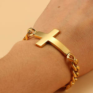 Pulsera y brazalete de hombre a prueba de agua de acero inoxidable 316L, brazalete cruzado con eslabones cubanos chapado en oro de 14K y 18K para hombre. - Product Image 2