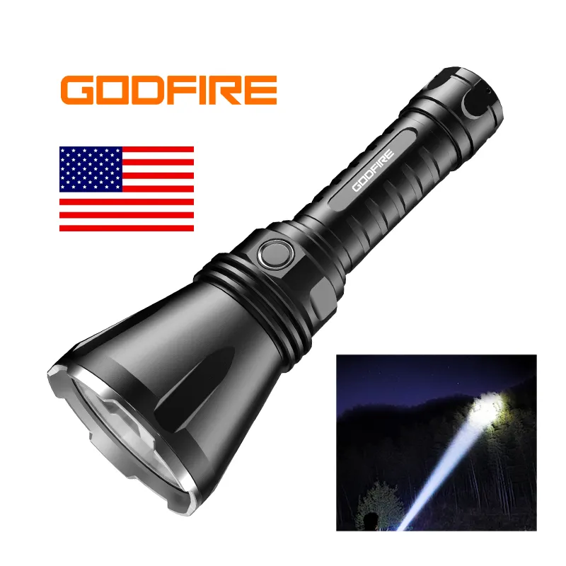 Linterna LED recargable GODFIRE 1km IP55 linterna impermeable TF01 foco de distancia de haz largo para senderismo y caza