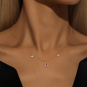 Collier pendentif CANNER en argent sterling 925 plaqué or 18 carats avec zircon cubique rouge et bleu pour femmes - Product Image 5