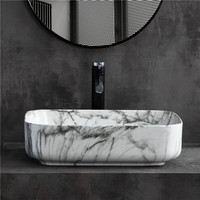 Nouveau design rectangulaire en marbre noir lavabo à main comptoir art labavo céramique salle de bain éviers bassin en marbre