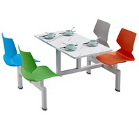 Ensemble table et chaises rectangulaires en métal, style minimaliste moderne, pour 3-4 personnes, idéal pour cantine scolaire, usine ou snack-bar.