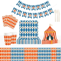 DAMAI Fournitures de fête et décorations de carnaval, thème cirque de dessin animé, anniversaire, assiettes en papier écologiques, serviettes, gobelets, pailles pour 8 personnes