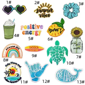Hot Sale Summer style Embroidered Iron On sun glass beach bum rainbow vase Patch For Clothes bag decoration