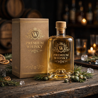 Luxe 380ml ronde schouderfles van superflintglas, heldere zware bodem, voor sterke drank, whisky, fruitwijn, decanter, op maat gemaakte groothandel
