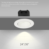 Mini spot LED encastré en aluminium, angle de faisceau 24/36°, température de couleur 2700K-6000K, CRI 90, IP20/IP44, dimmable, anti-éblouissement
