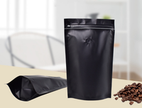 Sachet de café en aluminium noir mat 150/250/500/1000g refermable avec fermeture éclair Emballage alimentaire en plastique debout Produit en stock