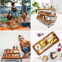 Grand plateau de service à 3 niveaux, support à cupcakes, planches à charcuterie, ensemble de présentation de table à dessert en bois d'acacia