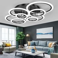 Lustre LED moderne noir, luminaire de plafond rond pour salon, cuisine, luminaire suspendu