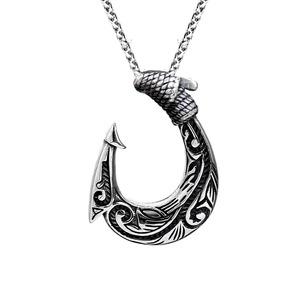 Collar con colgante de anzuelo de acero inoxidable yunnique para hombre, con diseño vikingo, cadena de 60 cm, joyería con forma de gancho de forma irregular - Product Image 5
