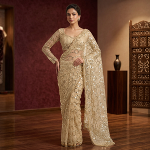 Sari indien de créateur Bollywood, sari ethnique en résille de qualité supérieure, dernier modèle exclusif, avec chemisier de créateur élégant, pour soirée, USA - Product Image 3