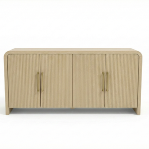Armoire de salon moderne en bois de caoutchouc écologique MDF placage de chêne avec 4 portes - Product Image 1