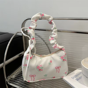 Women's Casual Retro Flower Texture <b>Handbag</b> Cute <b>Small</b> Korean Shoulder Bag Underarm Bags for Ladies - Product Image 6