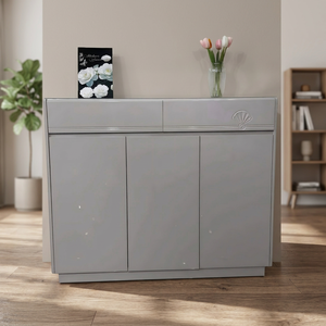 Meuble de rangement autoportant moderne en plastique gris avec design ventilateur pour salon et mobilier de maison - Product Image 2