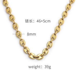European American Hip Hop Ins Coffee Bean Titanium Steel Necklace For Women Geometric Chain Gift 455cm - Product Image 4