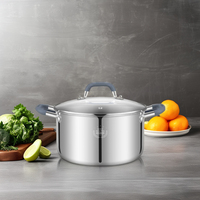 Casserole multifonction en acier inoxydable avec couvercle en verre 20/22/24 cm, marmite à soupe en acier inoxydable avec poignée en silicone
